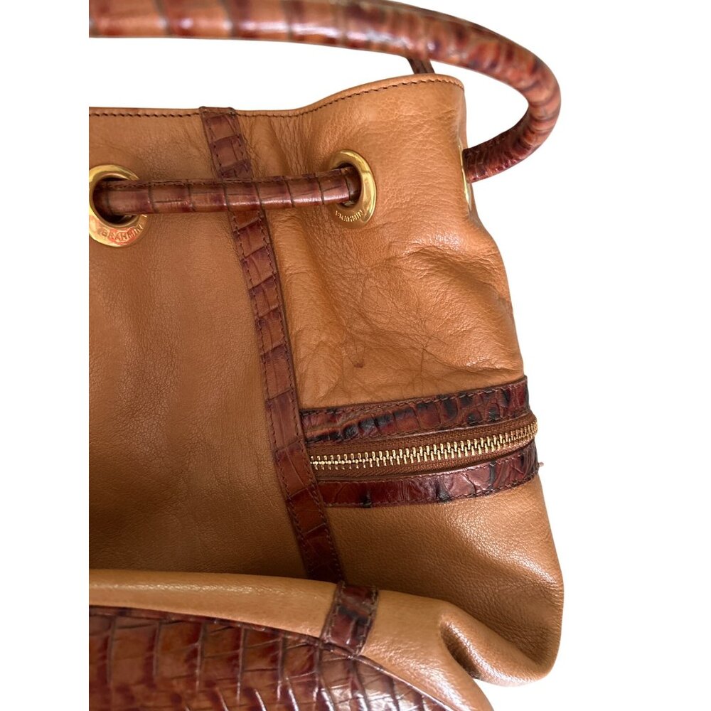 Brahmin Dee Dee Novella Leather Handbag Tan & Brown Croc Embossed Bucket Bag - Picture 6 of 15
